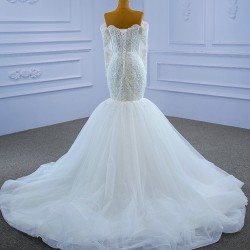 Lace Appliques Wedding Dress For Woman Mermaid Bride Gown Detachable Sleeve Princess Dress