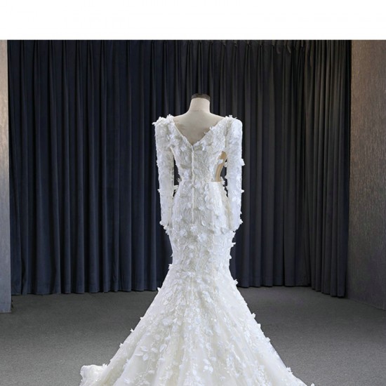 Long Sleeve Mermaid Wedding Dress Custom Made Plus Size Bridal Gowns