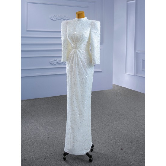 Long Sleeve Mermaid Wedding Dress High Neck Vestido De Noival Sequin Bridal Gown Floor Length 2024