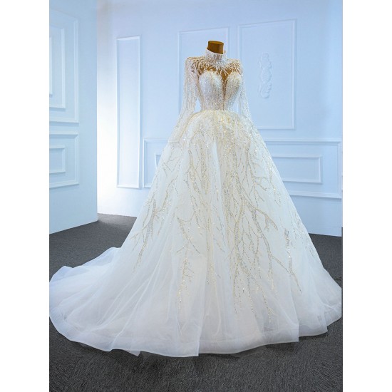 Long Sleeve Wedding Dress Ball Gown Bridal Gown Graceful Floor length Bride Dresses Sequin Vestidos De Novia