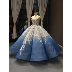 Luxury Blue Evening Dresses White Lace Appliques Ball Gowm Cape Sleeve Arabia Formal Prom Occasion Gowns 2024 For Women Party