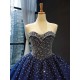 Luxury Crystal Beaded Blue Prom Dresses Tulle Crystal Floor Length Dubai Evening Gowns For Women Party
