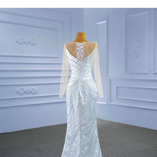 Mermaid Wedding Dresses Long Sleeve Pleat Sexy Lace Bridal Gowns Scoop Neck Sweep Train Vestidos 2024