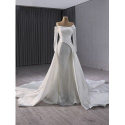 Mermaid White Wedding Dresses Long Sleeve Backless Wedding Bridal Gowns Vestidos De Noiva