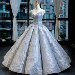 New Silver Evening Dress Elegant Lace Appliques Long Prom Gown Sleeveless vestidos de fiesta