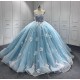 Newest Ice Blue Quinceanera Dress 2024 Princess Sweetheart Neck Ball Gown Dress With Cape