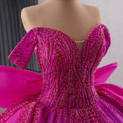 Off Shoulder Vestidos De XV Anos Hot Pink Quinceanera Dress Women Girl 2024 Ball Gown With Bow