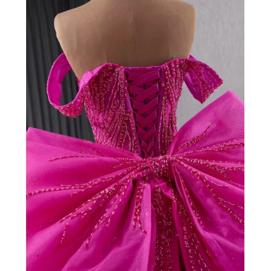 Off Shoulder Vestidos De XV Anos Hot Pink Quinceanera Dress Women Girl 2024 Ball Gown With Bow