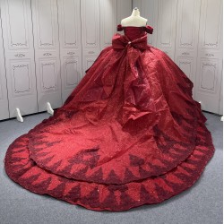 Off Shoulder Burgundy Quinceanera Dresses Sweetheart Neck Lace Up Tulle Appliques Sequin Vestidos De 15 Quinceanera