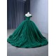 Off Shoulder Green Quinceanera Dress Ballgown 3D Florals Appliques 2024 Glitter Length Hem Cocktail Dresses