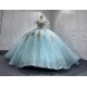Off Shoulder Ice Blue Quinceanera Dresses for 15 Anos Appliques Sweetheart Robe Quinceanera Customised