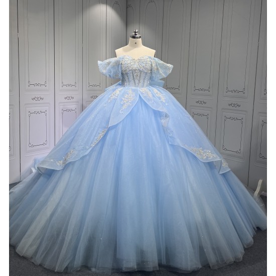 Off Shoulder Sky Blue Quinceanera Dress Sweetheart Neck Vestidos De 15 Anos Sweet 15 Prom Party Dresses With Bow