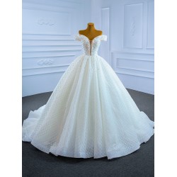 Off Shoulder Wedding Dress Strapless Sequin Bridal Gown V Neck Vestido de novia 2024