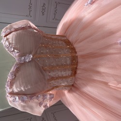 Off the Shoulder Pink Quinceanera Dresses Tulle 3D Flowers Appliques 15 Anos Sweetheart Vestido De 15 Customised With Bow