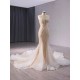 Pearl Champagne Evening Dress Sleeveless Appliques Girl Women Dress Dubai Kaftan Saudi Arabic Prom Gowns