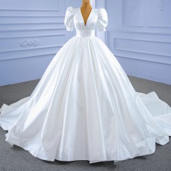 Puff Sleeve Wedding Dresses for Women Backless Ball Gown V Neck Bride Gown vestidos de novia