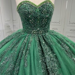 Ruffled Green Quince Dress Sleeveless Vestidos De 15 Anos Crystal Strapless Sweet 15 Gowns