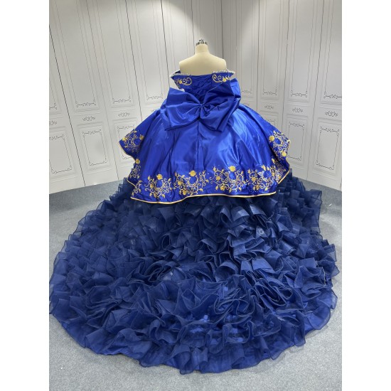 Ruffled Blue Quinceanera Dresses for 15 Anos Off The Shoulder Floor Length Appliques Pleat Vestidos De Baile Customised