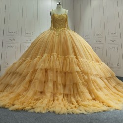 Ruffled Gold Ball Gown Quinceanera Dress 2024 Sweetheart Applique Party 15 Vestidos De 15 Anos