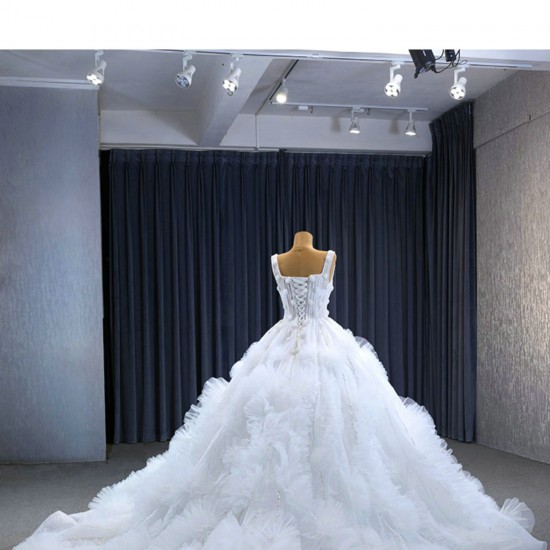 Ruffled Wedding Dress Ball Gown 2024 Square Collar Backless Bridal Gowns Custom Made Vestido De Novia