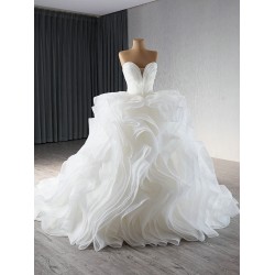 Ruffled Wedding Dress Sleeveless Bridal Growns V Neck Princess Bride Gown Vestido De Noiva