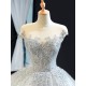 Scoop Neck Pearl Bride Dresses Ball Gown Wedding Dress Cape Sleeve Custom Bridal Gowns