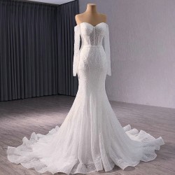 Sequin Bridal Wedding Dress Elegant Long Sleeve Sexy Mermaid Long Bridal Solemn vestido de novia