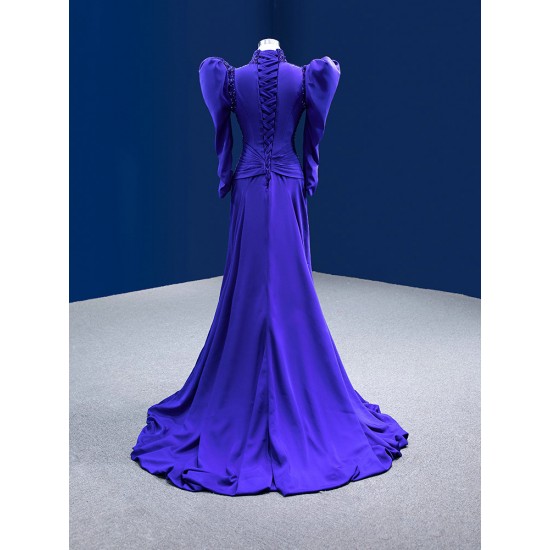 Simple Satin Purple Prom Dresses Long Sleeve Special Occasion Formal Homecoming Dress Bridesmaid Party Gowns