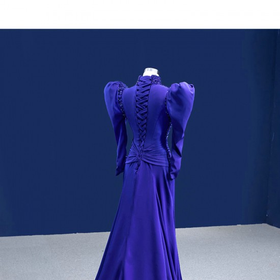 Simple Satin Purple Prom Dresses Long Sleeve Special Occasion Formal Homecoming Dress Bridesmaid Party Gowns