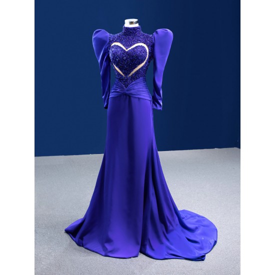 Simple Satin Purple Prom Dresses Long Sleeve Special Occasion Formal Homecoming Dress Bridesmaid Party Gowns