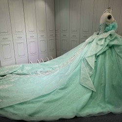 Sleeveless Aqua Quince Dress Shiny Crystal Vestidos De 15 Anos Princess Sweet 15 16 Years Old Birthday Party Gown