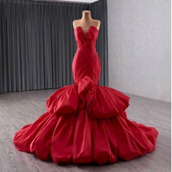 Sleeveless Red Mermaid Prom Dress Tiered Princess Girl Women Party Dress