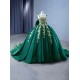 Sleeveless Emerald Green Quinceanera Dress Gold Floral Appliques Sweet 15 Gowns Square Collar Vestidos De 15 Anos
