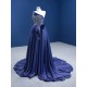 Sleeveless Navy Blue Evening Dresses 2024 Robe de Soiree Strapless Formal Prom Satin Party Gowns For Women