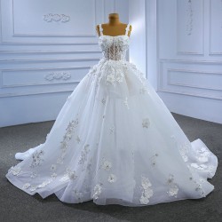 Sleeveless Wedding Dress For Women 3D Flowers Spaghetti Strap Party Vestido De Novia