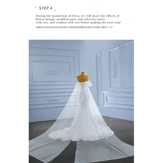 Sleeveless White Wedding Dresses Mermaid Bride Gown Strapless Sequin Princess Bride Gown Vestido De Noiva