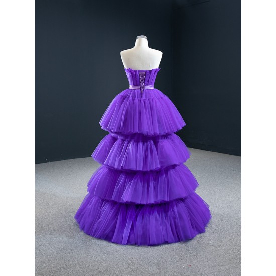 Sleeveless Purple Prom Dresses Tiered Mermaid Prom Evening Gowns Robe De Soiree