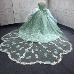 Spaghetti Strap Aqua Blue Quinceanera Dresses Flowers Appliques Sweetheart Ball Gowns Princess Vestidos De 15 Anos