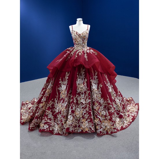 Spaghetti Strap Burgundy Quinceanera Dress 2024 Sleeveless Party Dress 3D Flowers Vestidos De Baile
