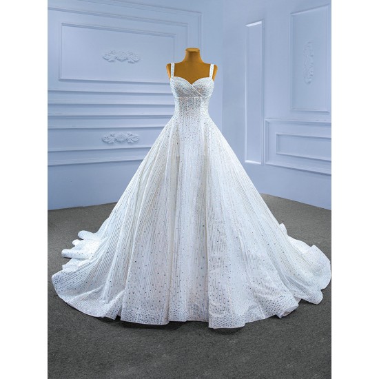 Spaghetti Strap White Wedding Dress Backless Sweetheart Neck Bridal Gown Sleeveless Floor Lnegth 2024 Ball Gown