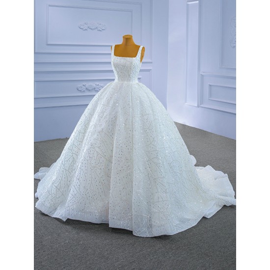 Square Collar Wedding Dress Sleeveless Sequin Bridal Backless With Lace Up Gown Vestido de novia