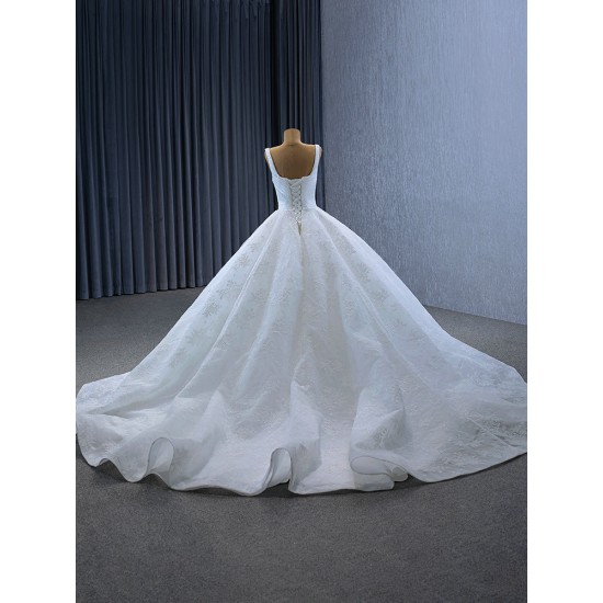 Square Collar Wedding Dresses Lace Appliques Sleeveless Bride Gown Backless Vestidos De Novia