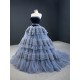 Tiered Gray Blue Mermaid Evening Dresses Sleeveless 2024 Arabic Women Wedding Party Formal Gowns