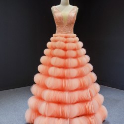 Tiered Orange Prom Dresses 2024 Sleeveless Evening Party Gowns Vestidos Para Mujer
