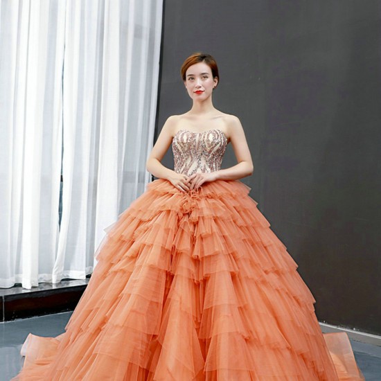 Tiered Orange Quinceanera Dress 2024 Cocktail Dresses Ball Gown Prom Dress Sweet 15 16 Dresses Sleeveless Party Gown Custom Made