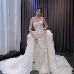 Two In One Wedding Dress Beading Sleeveless Wedding Long Dresses For Woman Open Back Vestidos De Novia