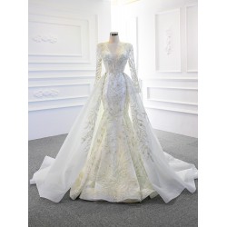 Two In One Wedding Dresses Dubai Haute Couture Bridal Gowns Long Sleeves Luxury Vestido De Noiva Women Gorgeous Vestido Blanco 2024