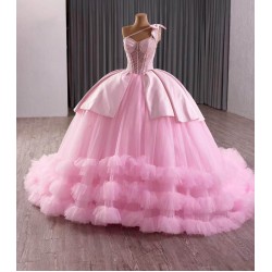 Sweet Blush Pink Puff Skirt Dress - Princess Style Ballgown for Special Occasions
