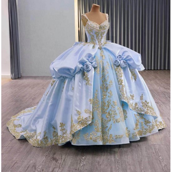 Royal Blue Cinderella-Style Ballgown – Fluffy Tiered Skirt for Sweet 16 & Formals