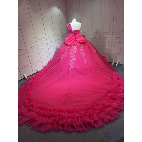 One Shoulder Fuchsia Quinceanera Dresses Vestidos Para Quiseaera Vestidos De 15 Aos De Fiesta Mexicana Quince
